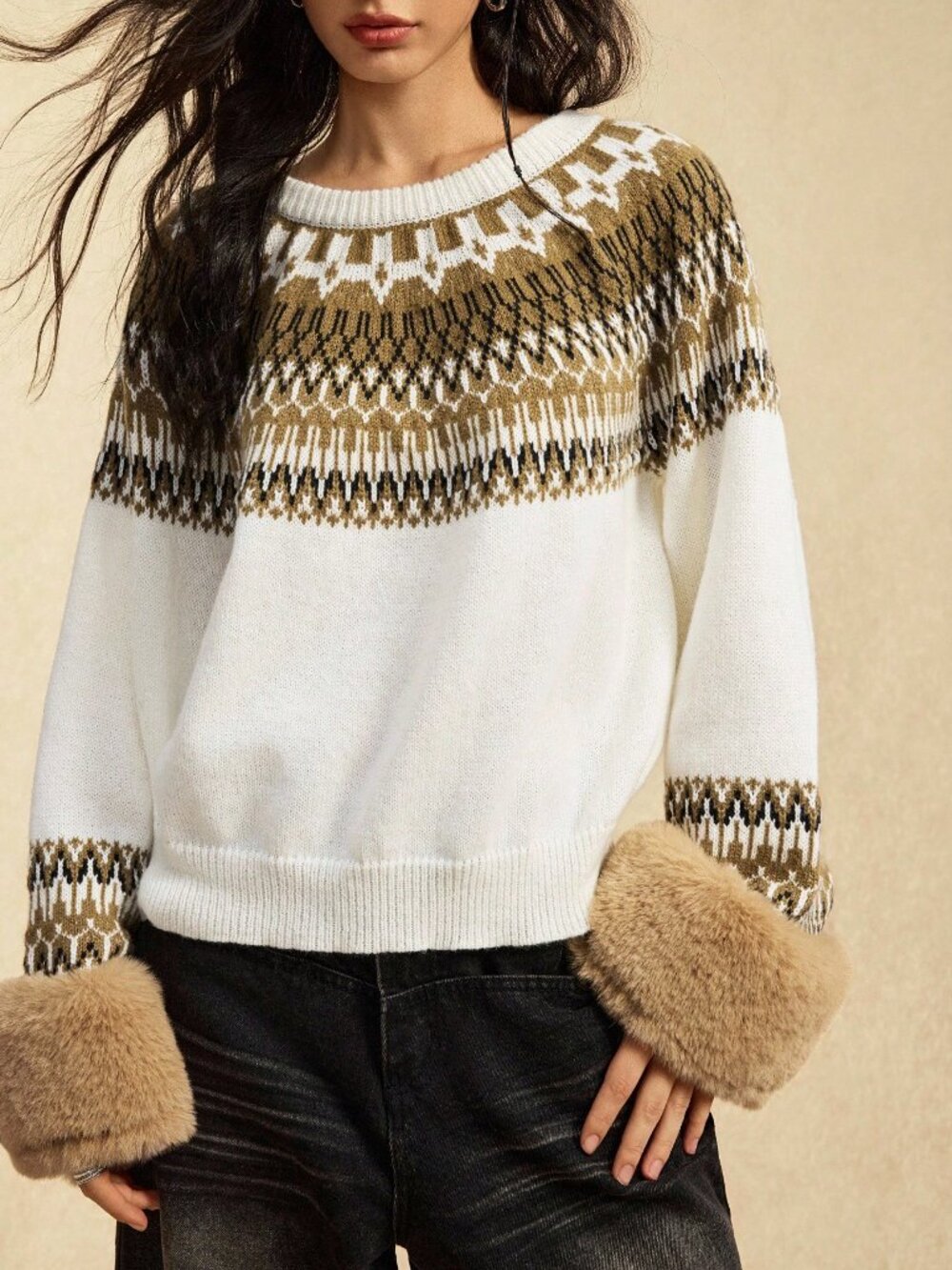 Multicolor Casual Women's Rib-Knit Raglan Loose Round Neck Pullovers - Picture 7 of 9